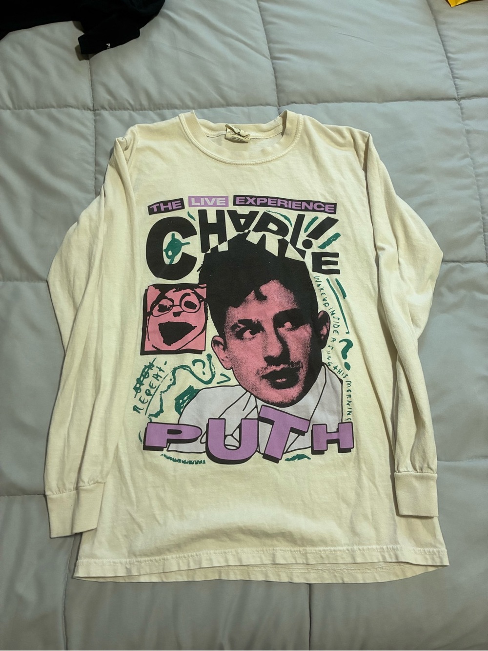 Comfort Colors Charlie Puth Graphic Long Sleeve Tee - Cream/Pink/Green